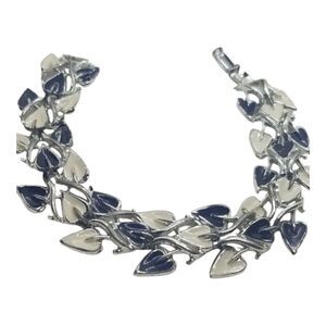 Coro Bracelet Leaf Black White Leaves Enamel Link Vintage Bracelet